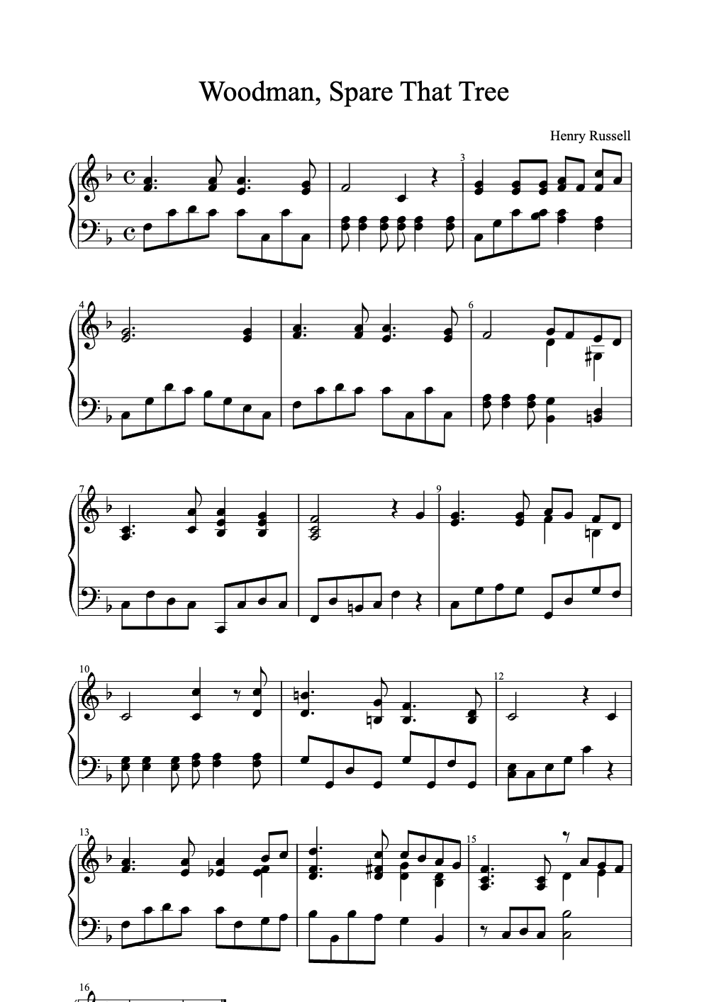 Sheet music preview for Woodman, Spare That Tree