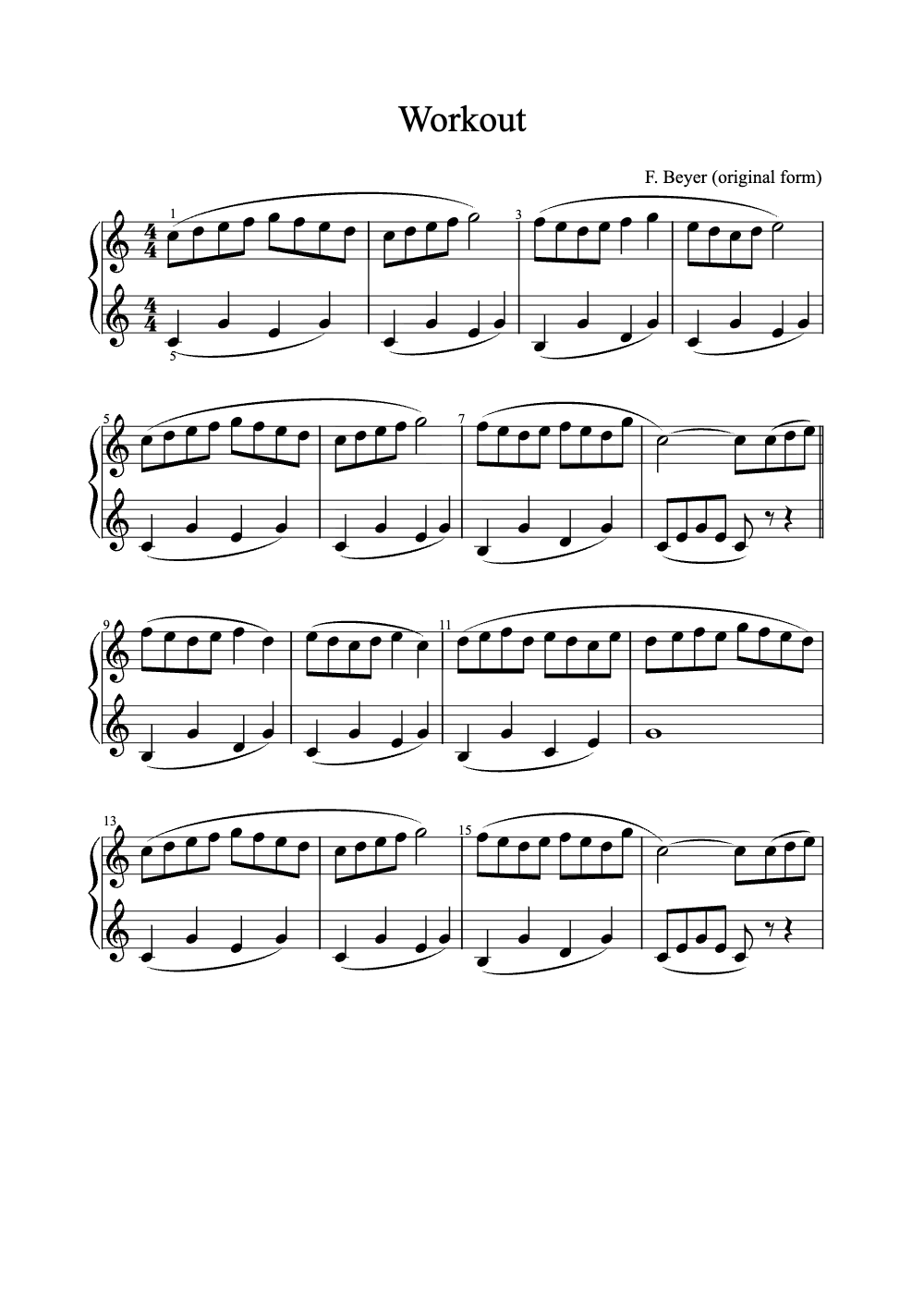 Sheet music preview for Workout