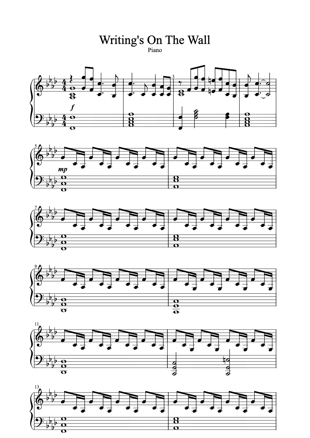 Sheet music preview for Writing's on the Wall
