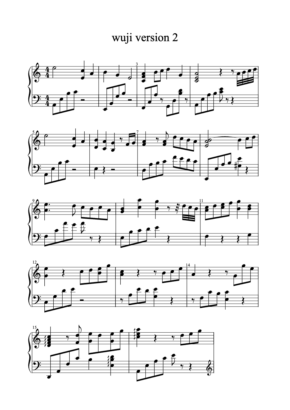 Sheet music preview for Wuji Version 2