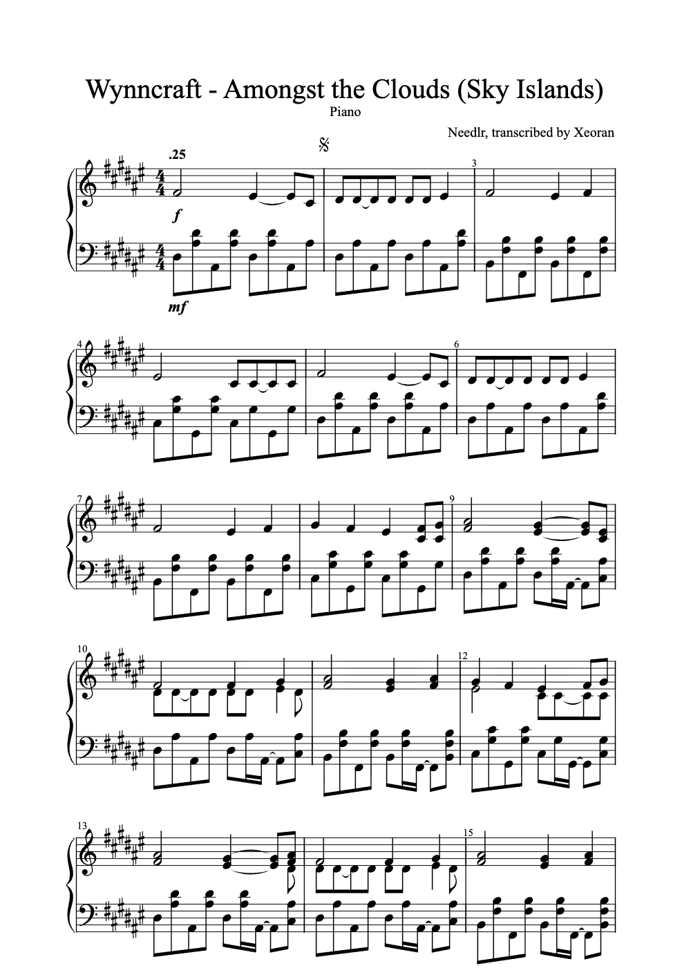 Sheet music preview for Amongst the Clouds