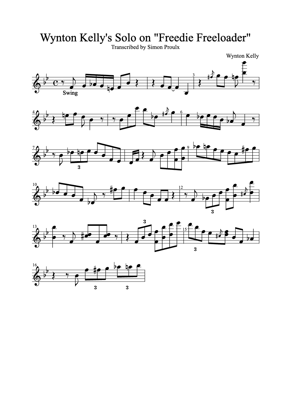 Sheet music preview for Freddie Freeloader
