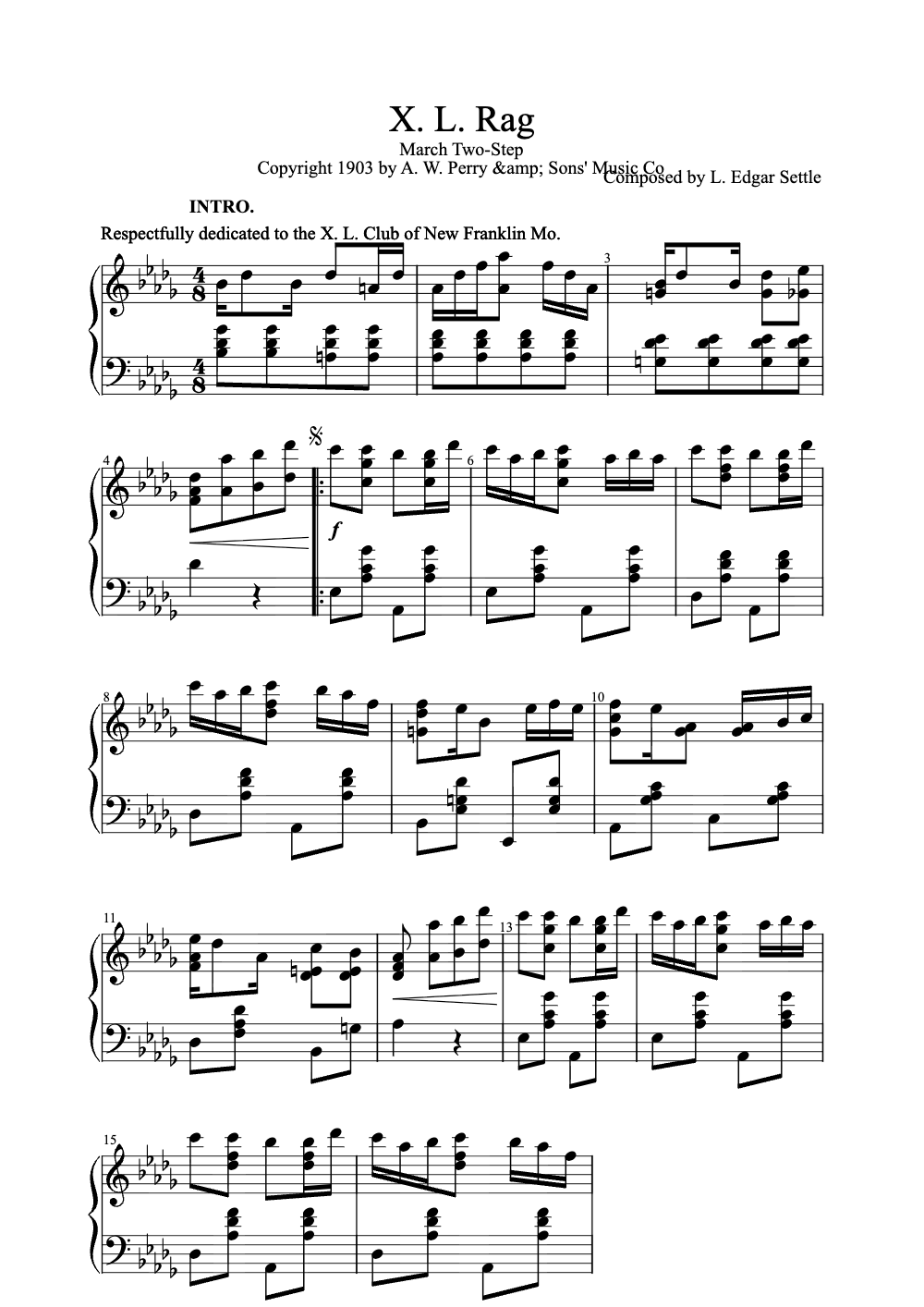 Sheet music preview for X. L. Rag