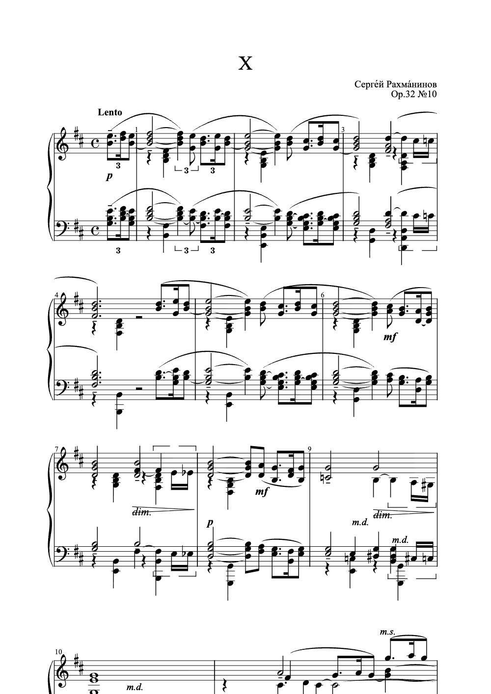 Sheet music preview for X