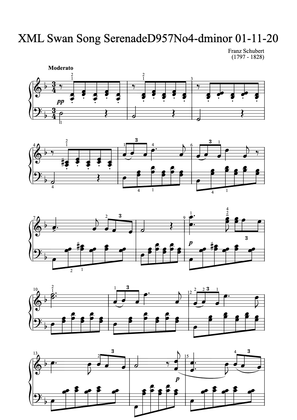 Sheet music preview for Swan Song Serenade