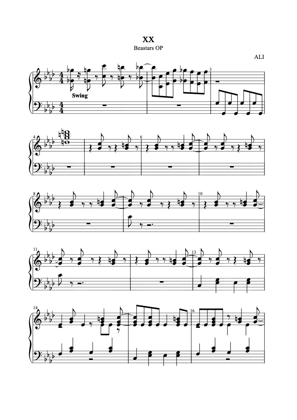 Sheet music preview for xx