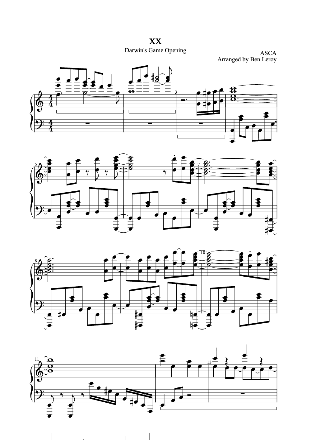 Sheet music preview for xx