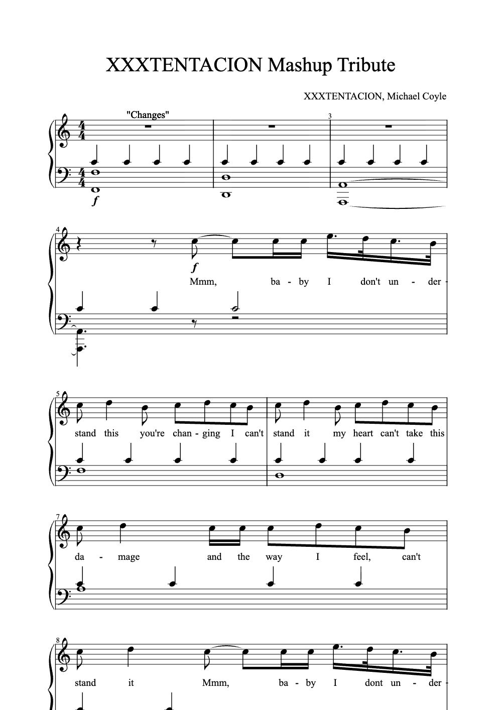 Sheet music preview for XXXTENTACION Mashup Tribute