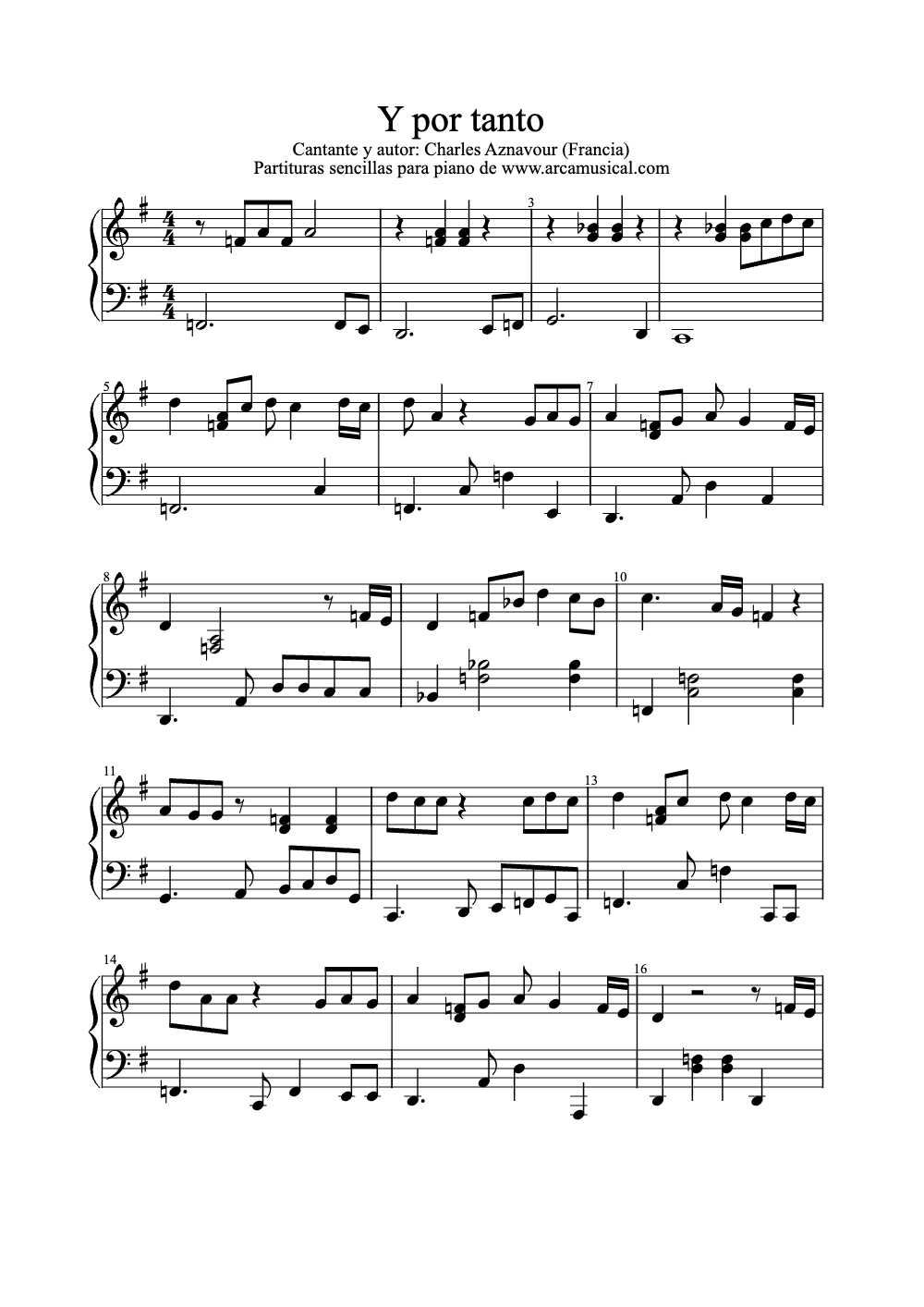 Sheet music preview for Y Por Tanto