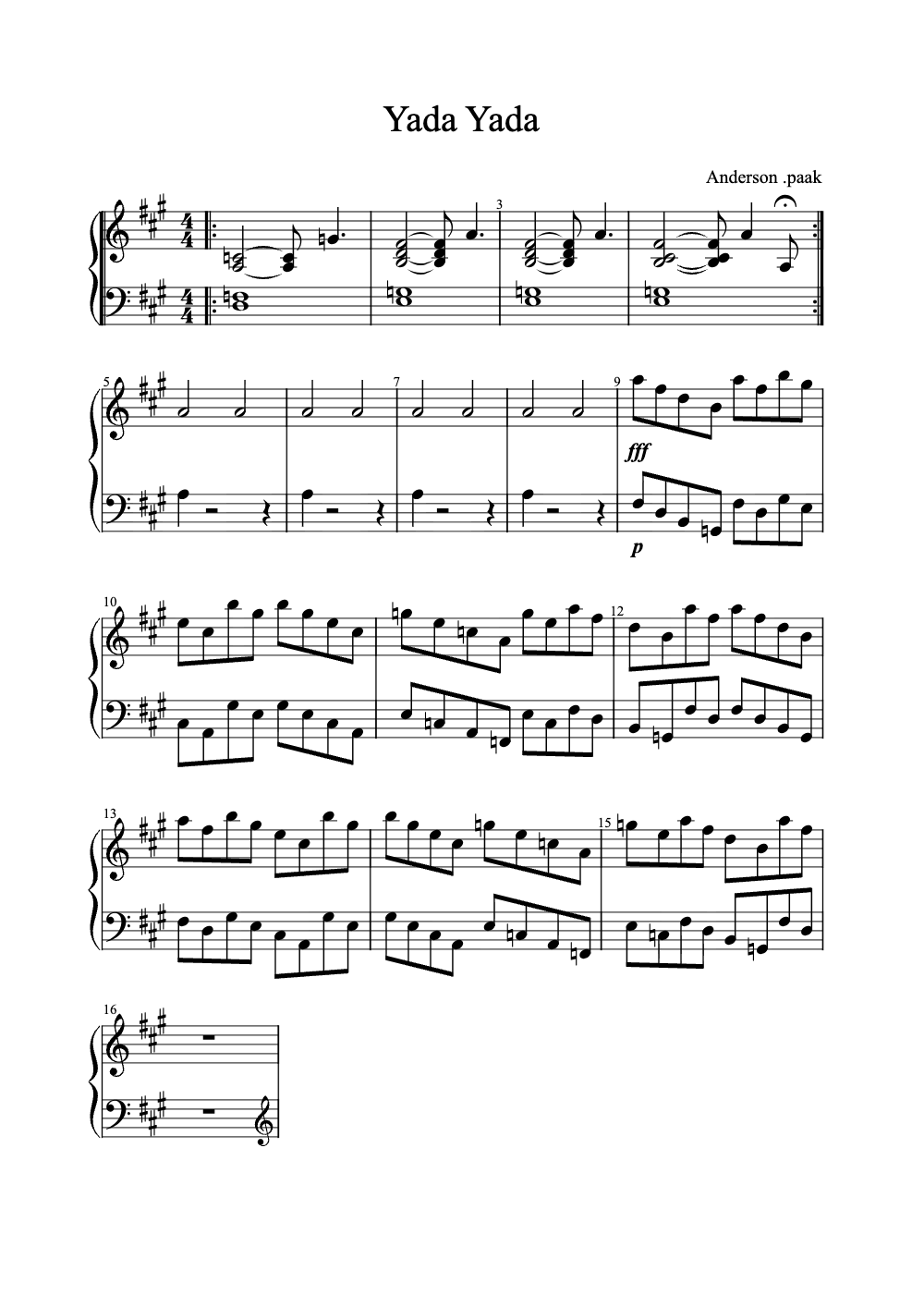 Sheet music preview for Yada Yada