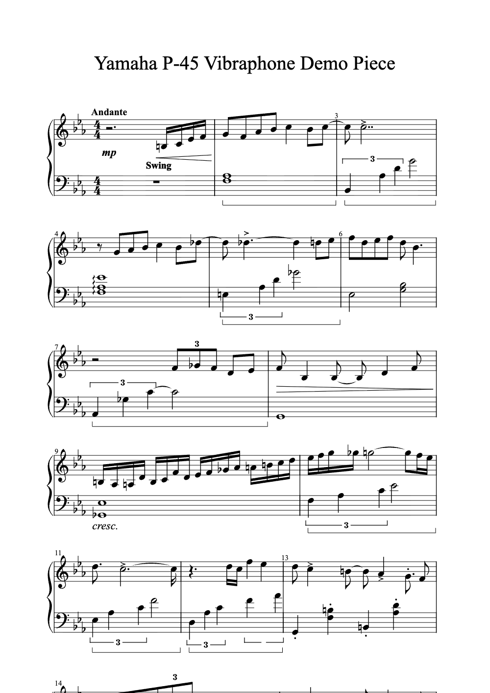 Sheet music preview for Yamaha P-45 Vibraphone Demo Piece