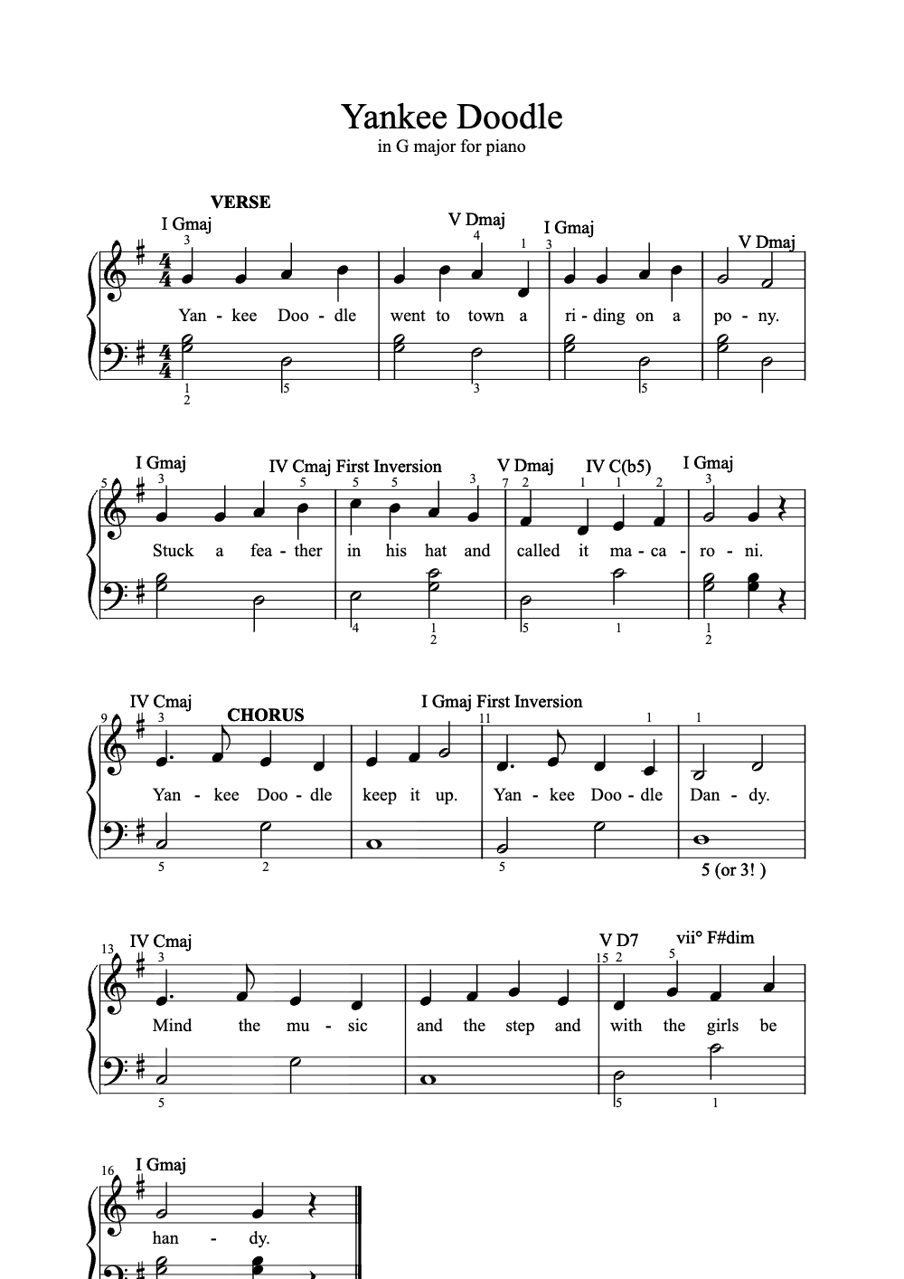 Sheet music preview for Yankee Doodle