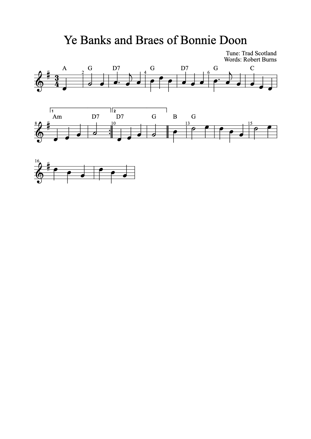 Sheet music preview for Ye Banks and Braes of Bonnie Doon