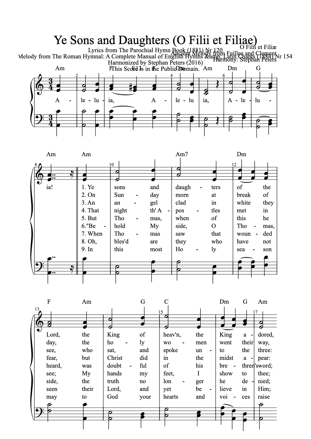 Sheet music preview for Ye Sons and Daughters (O Filii et Filiae)
