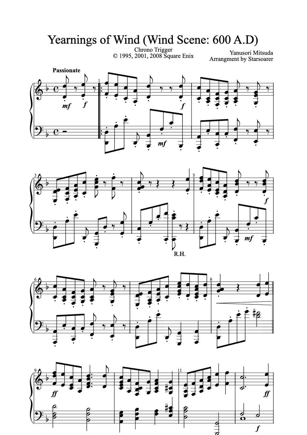 Sheet music preview for Yearnings of Wind (Wind Scene: 600 A.D)