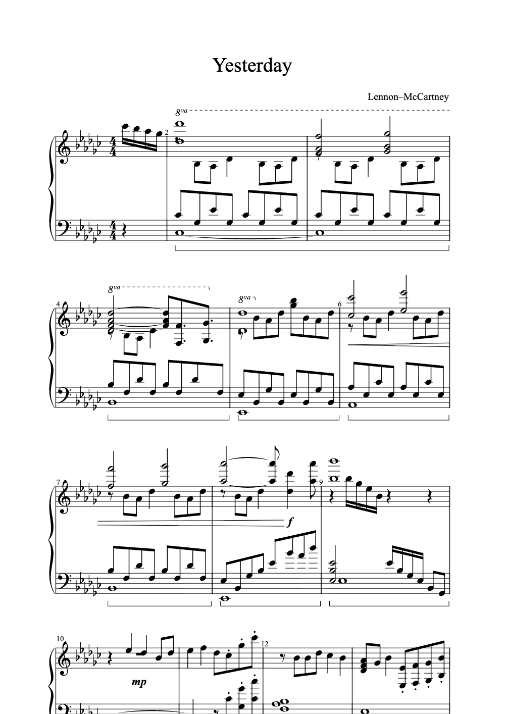 Sheet music preview for Yesterday