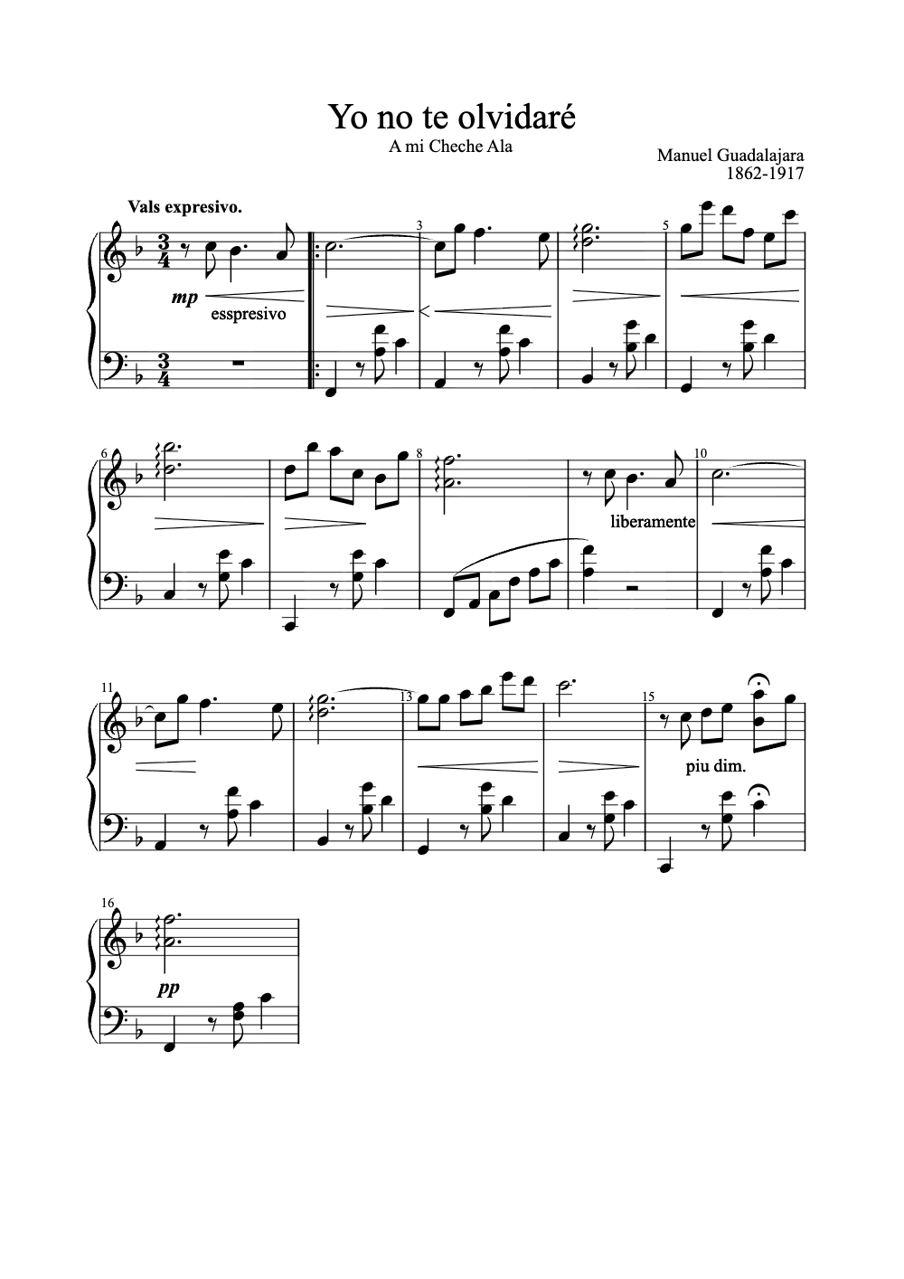 Sheet music preview for Yo No Te Olvidaré