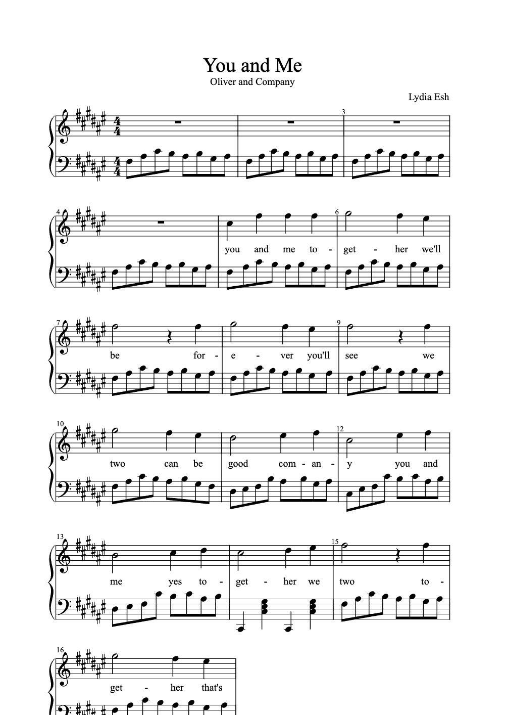 Sheet music preview for You and Me