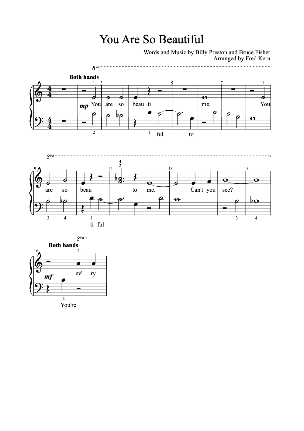 Sheet music preview for You Are So Beautiful