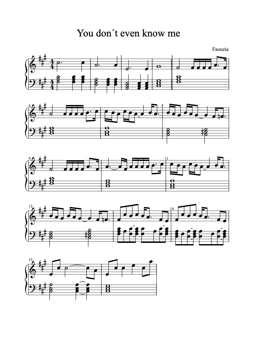 Sheet music preview for You Don't Even Know Me