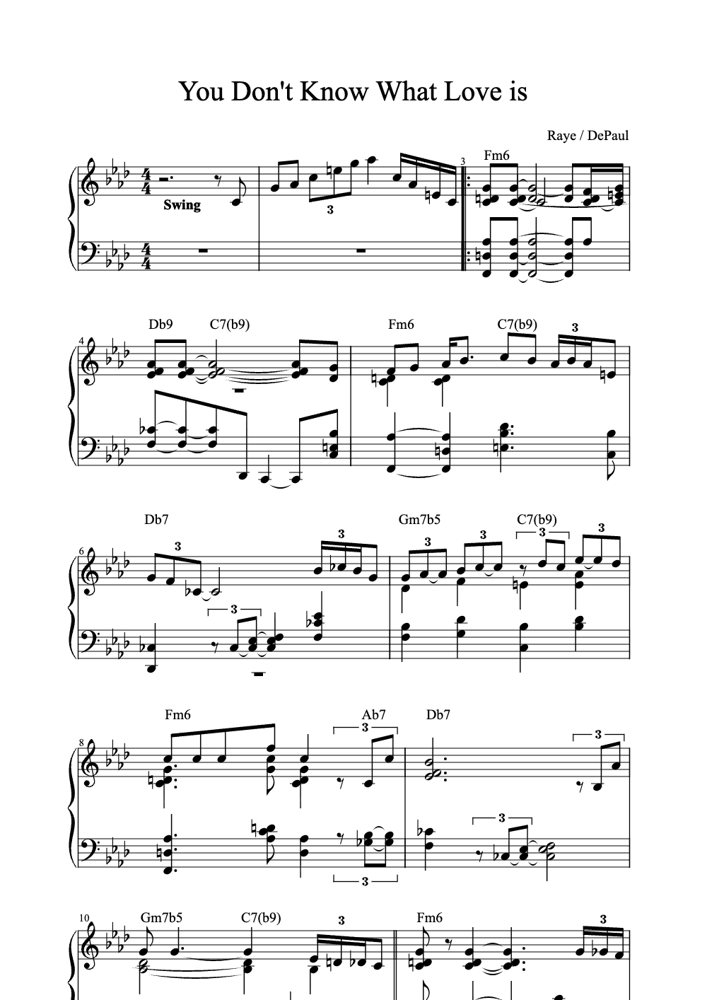 Sheet music preview for You Don't Know What Love Is