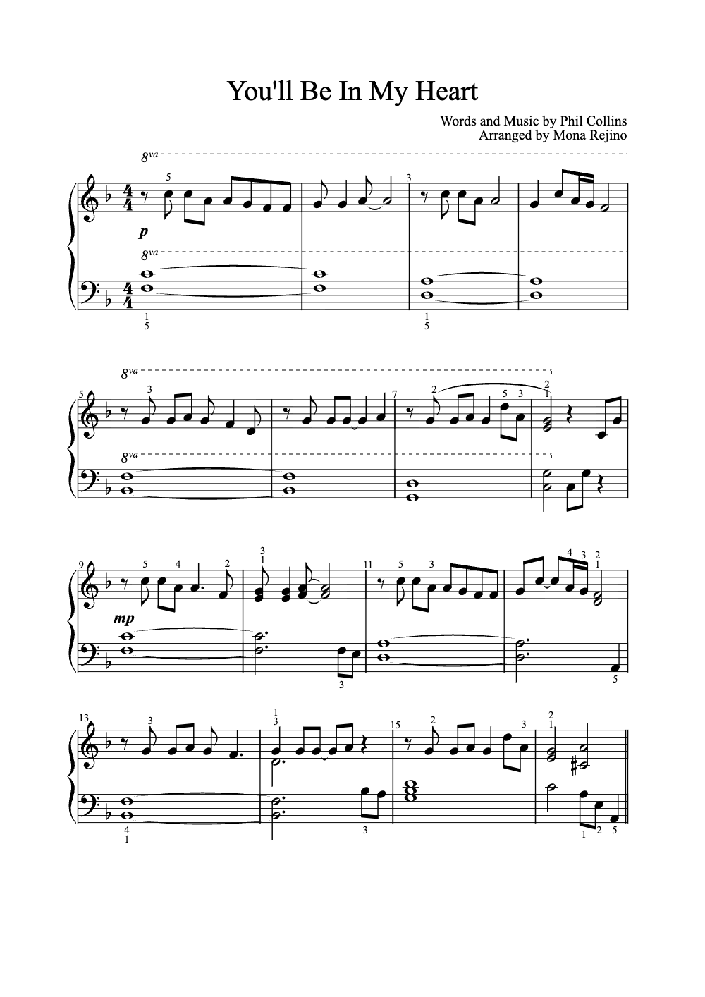Sheet music preview for You'll Be in My Heart