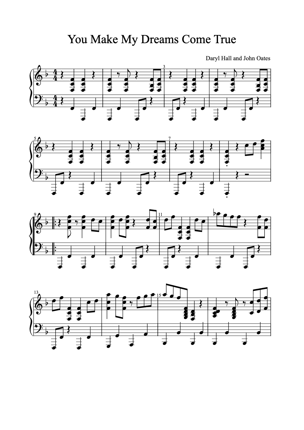 Sheet music preview for You Make My Dreams Come True