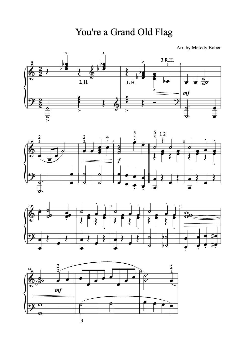 Sheet music preview for You're a Grand Old Flag