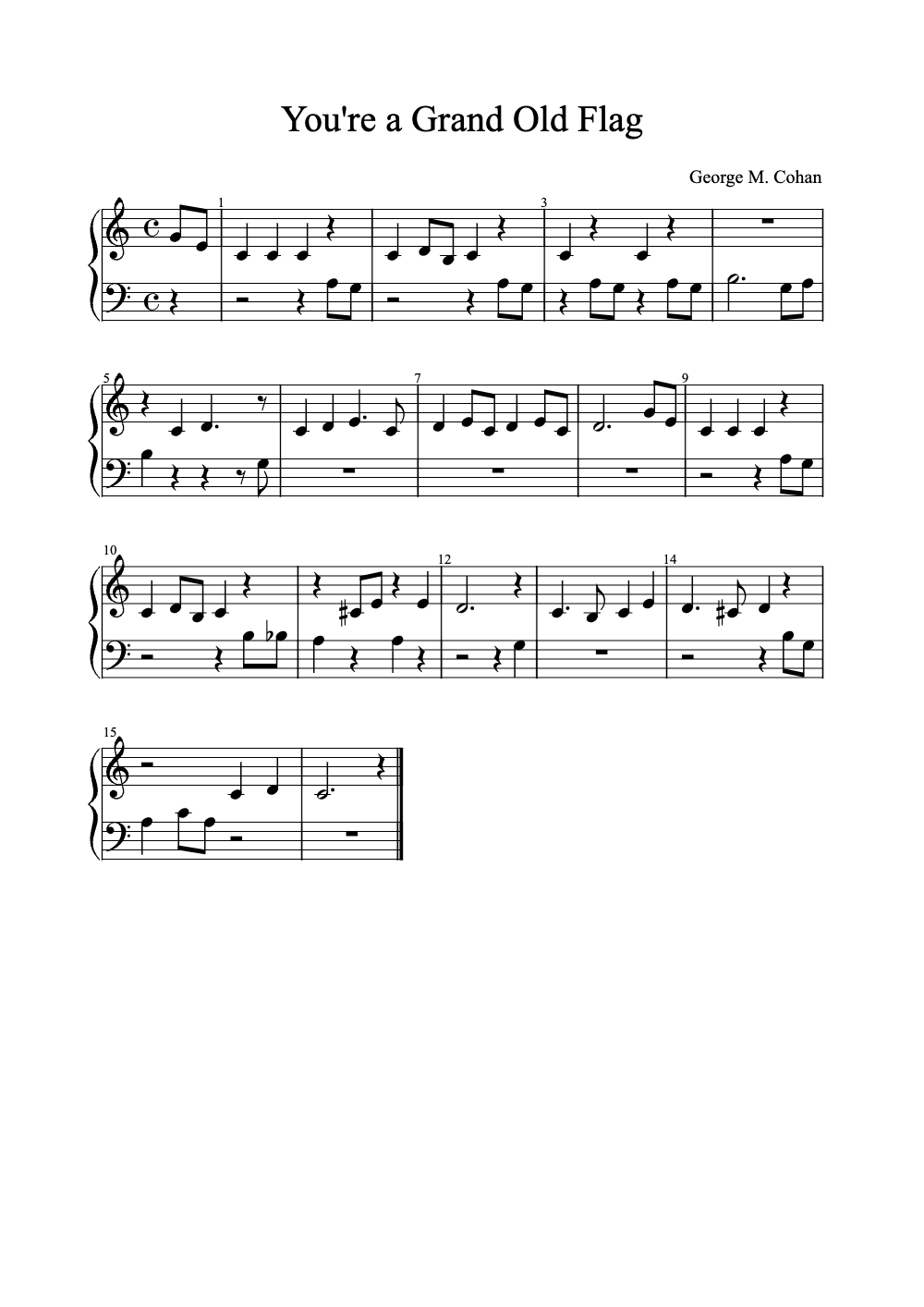 Sheet music preview for You're a Grand Old Flag