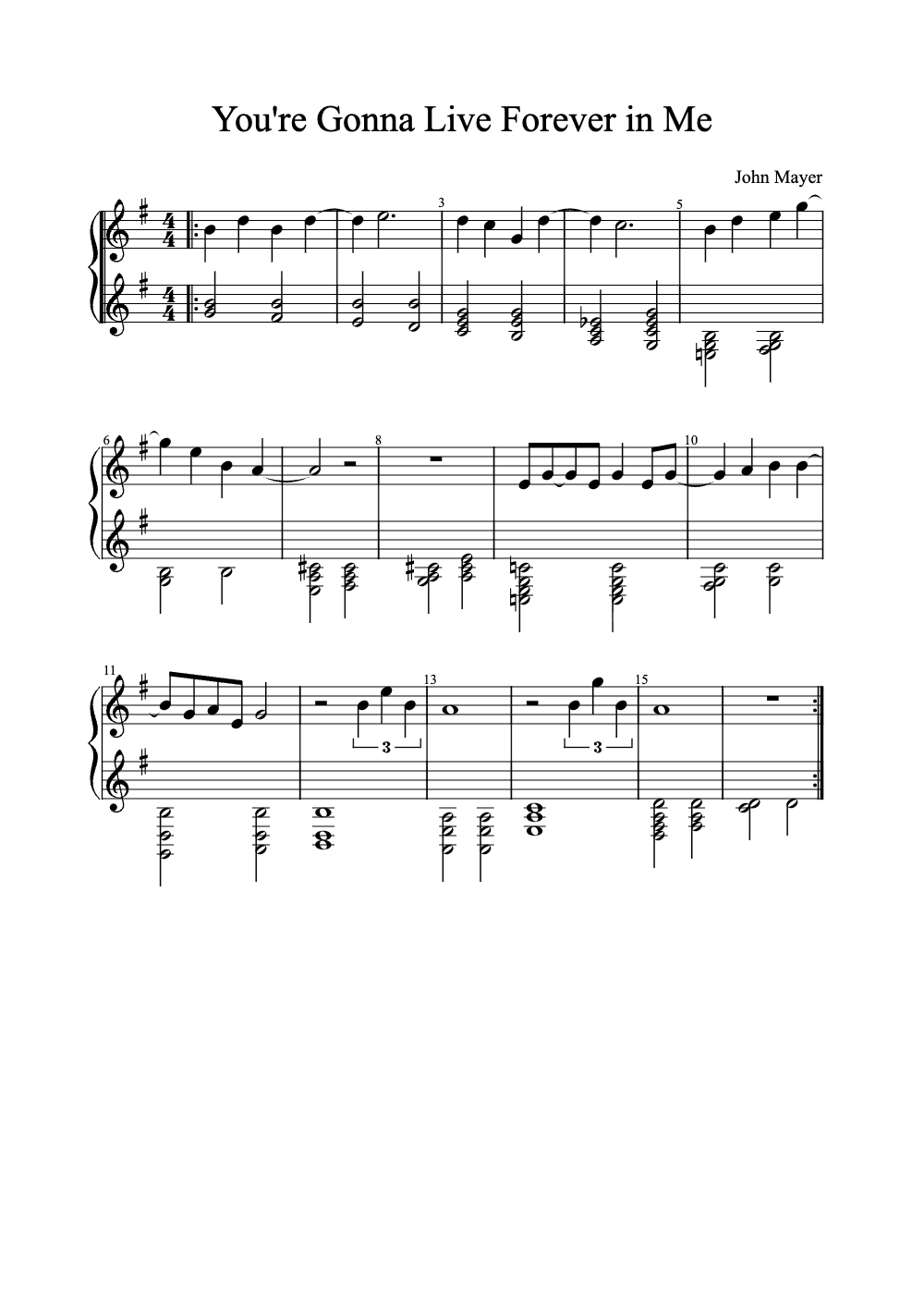 Sheet music preview for You're Gonna Live Forever in Me