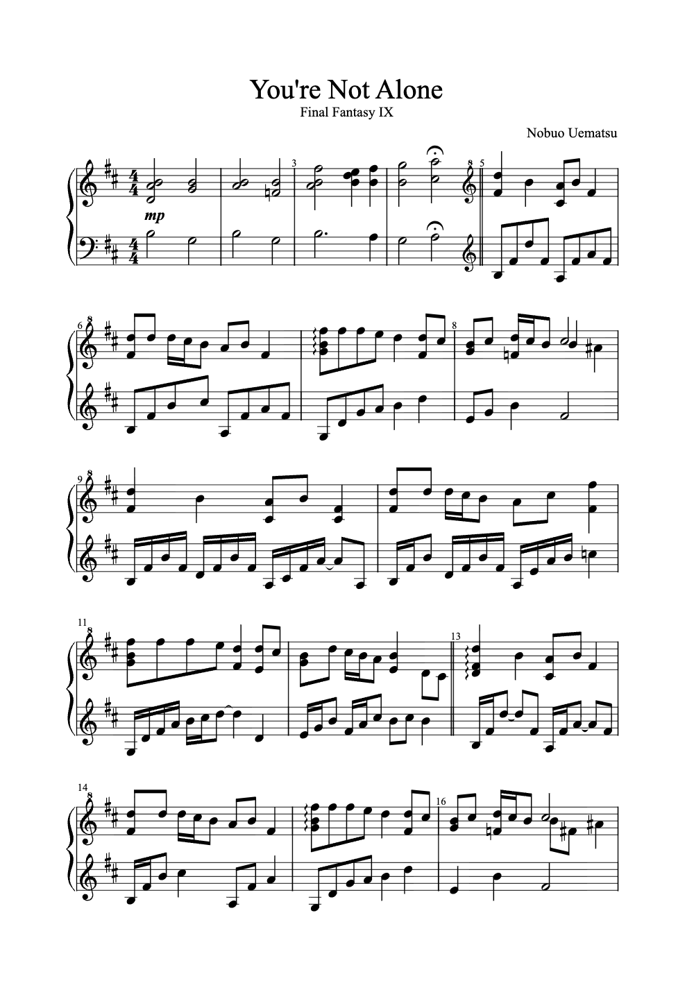 Sheet music preview for You're Not Alone
