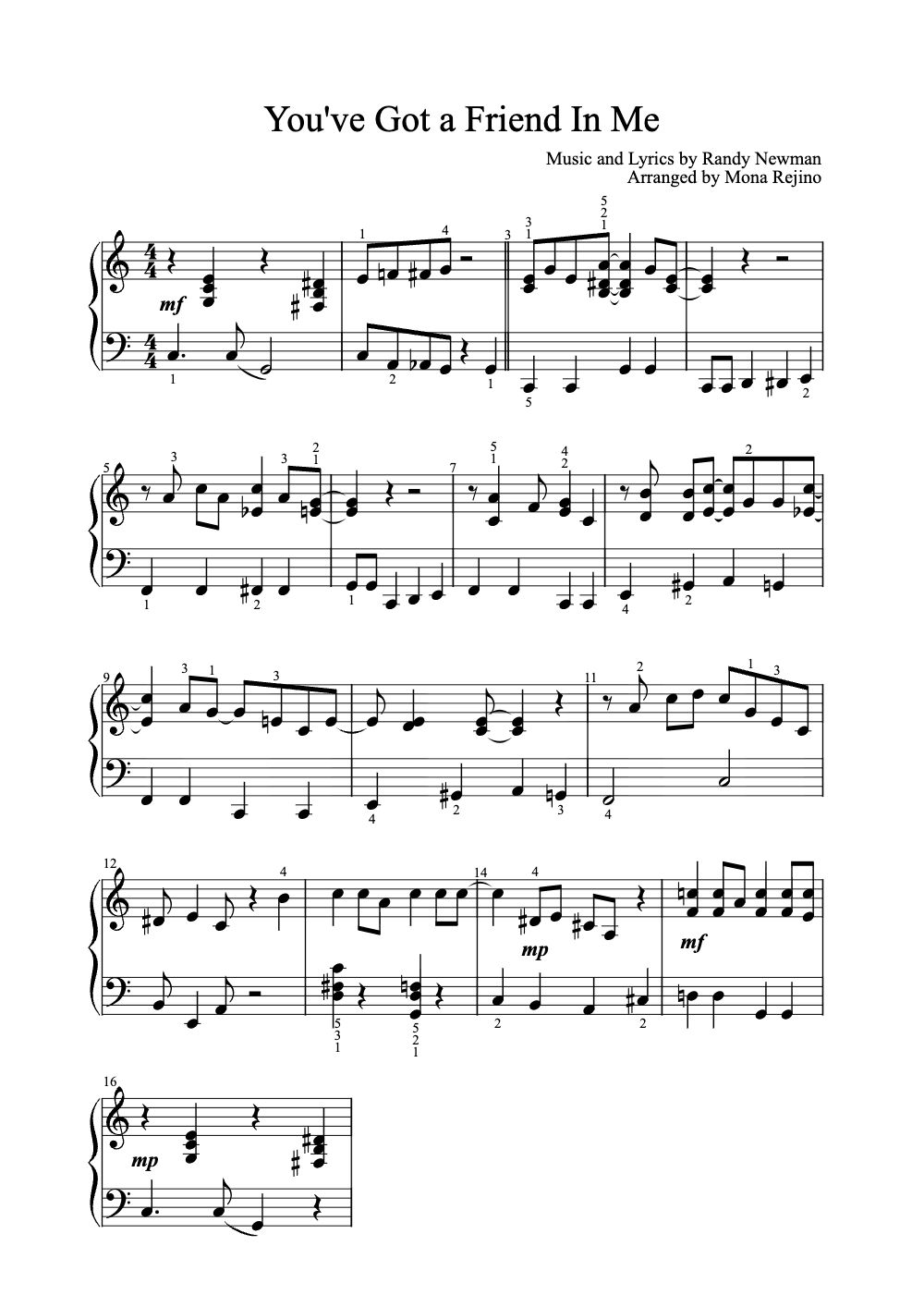 Sheet music preview for You've Got a Friend in Me