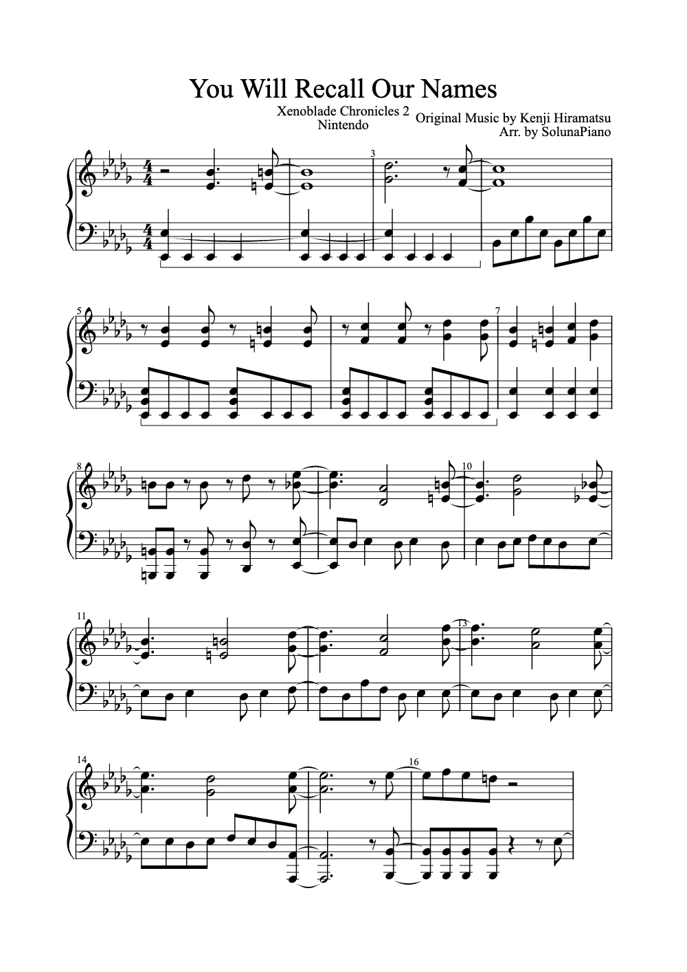 Sheet music preview for You Will Recall Our Names