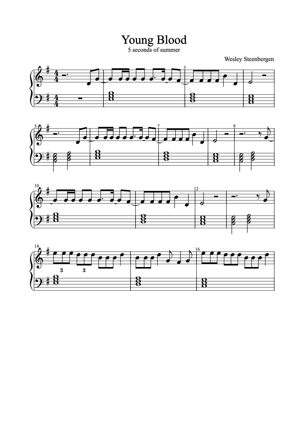 Sheet music preview for Young Blood