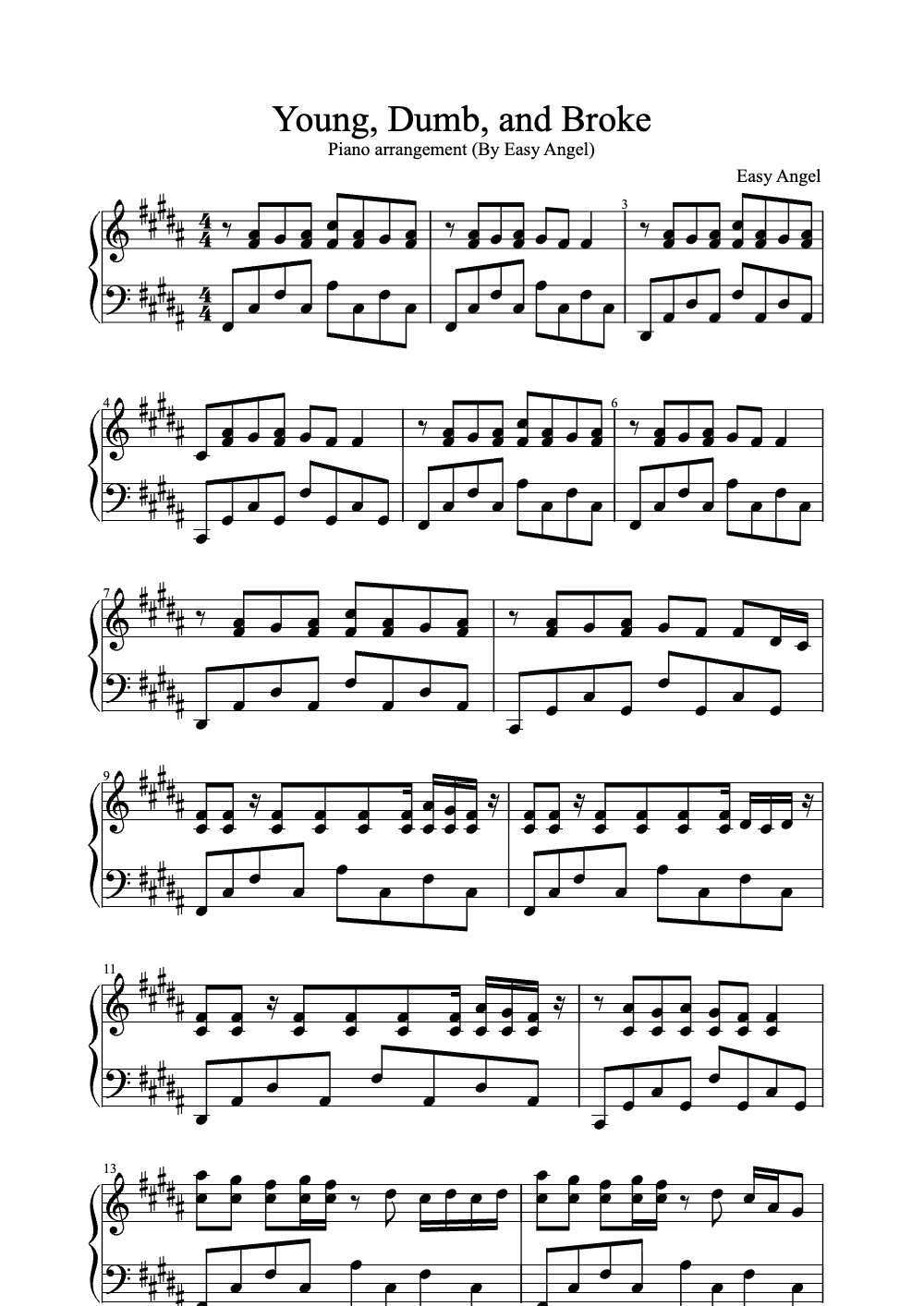 Sheet music preview for Young, Dumb, and Broke