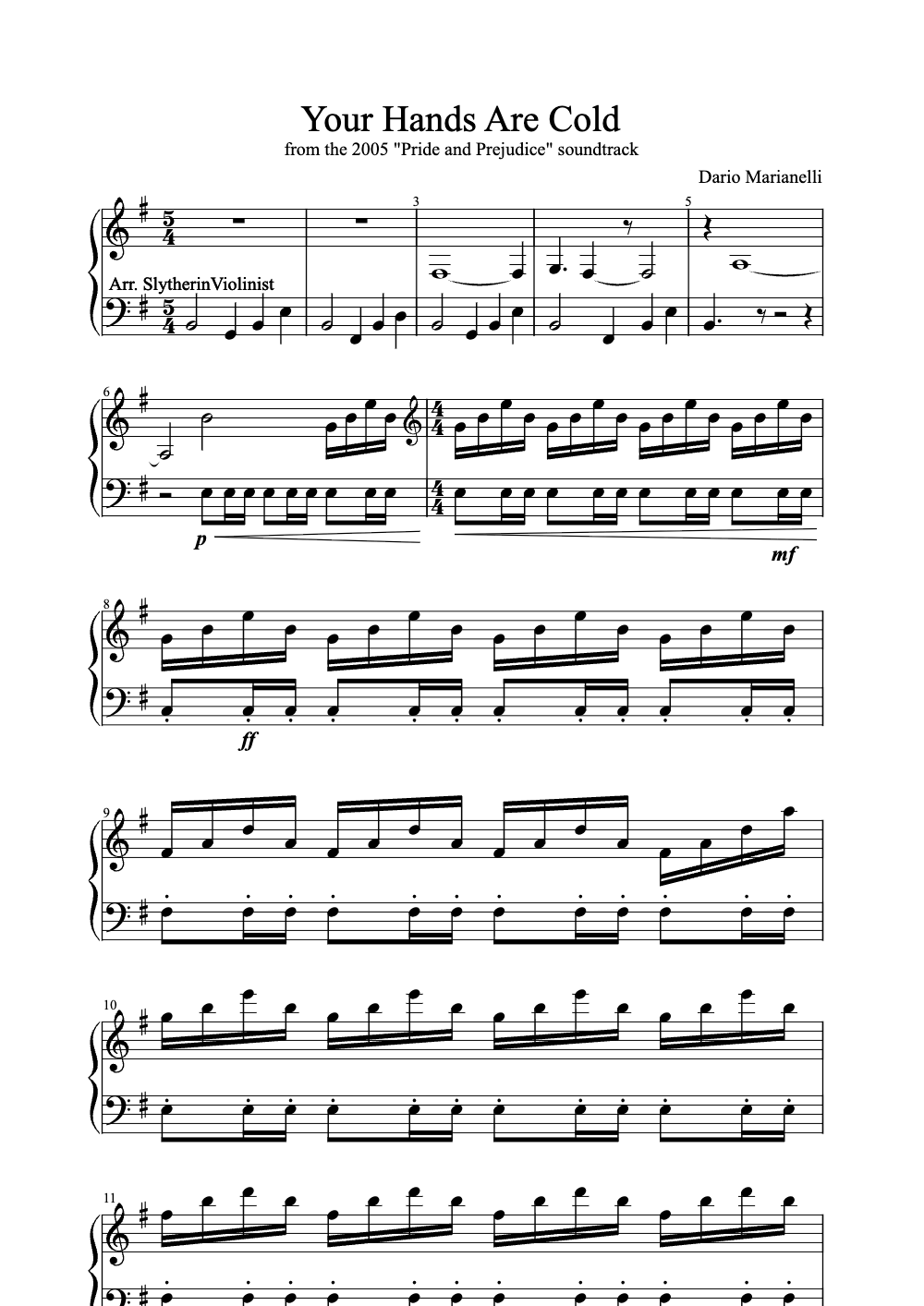 Sheet music preview for Your Hands Are Cold