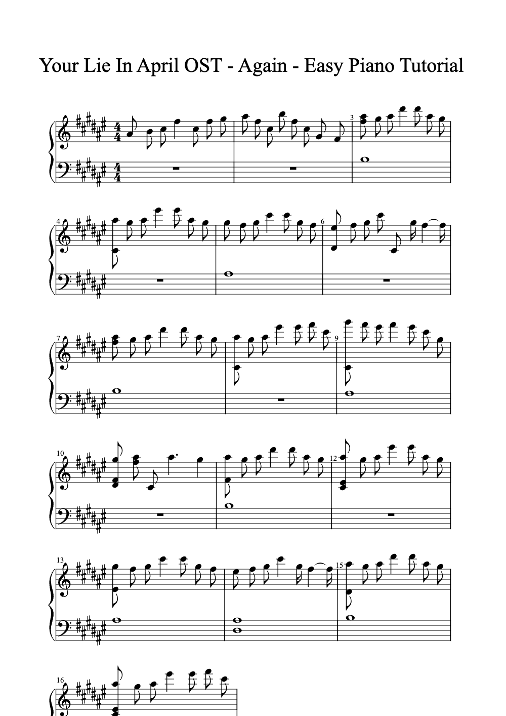 Sheet music preview for Again