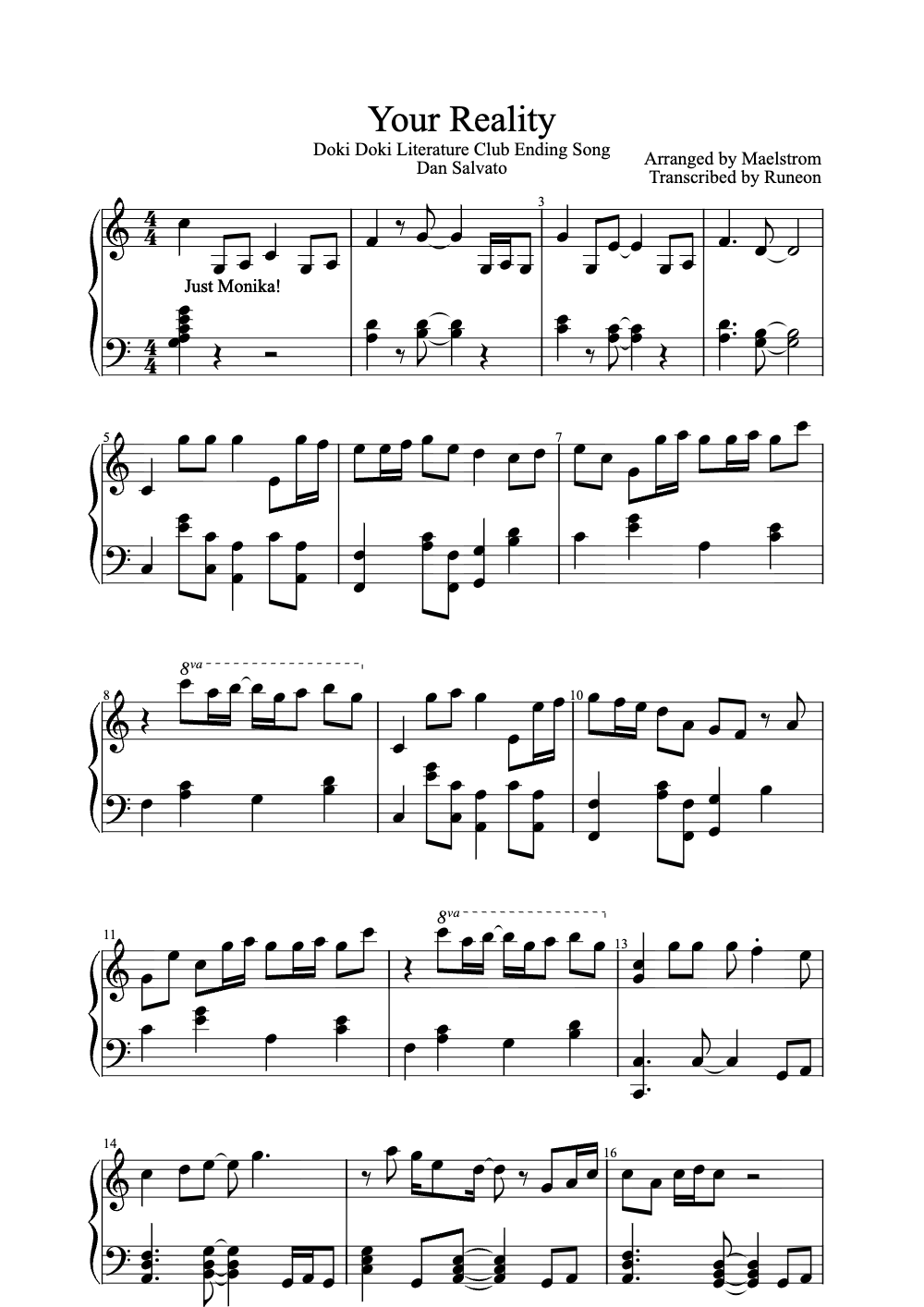 Sheet music preview for Your Reality