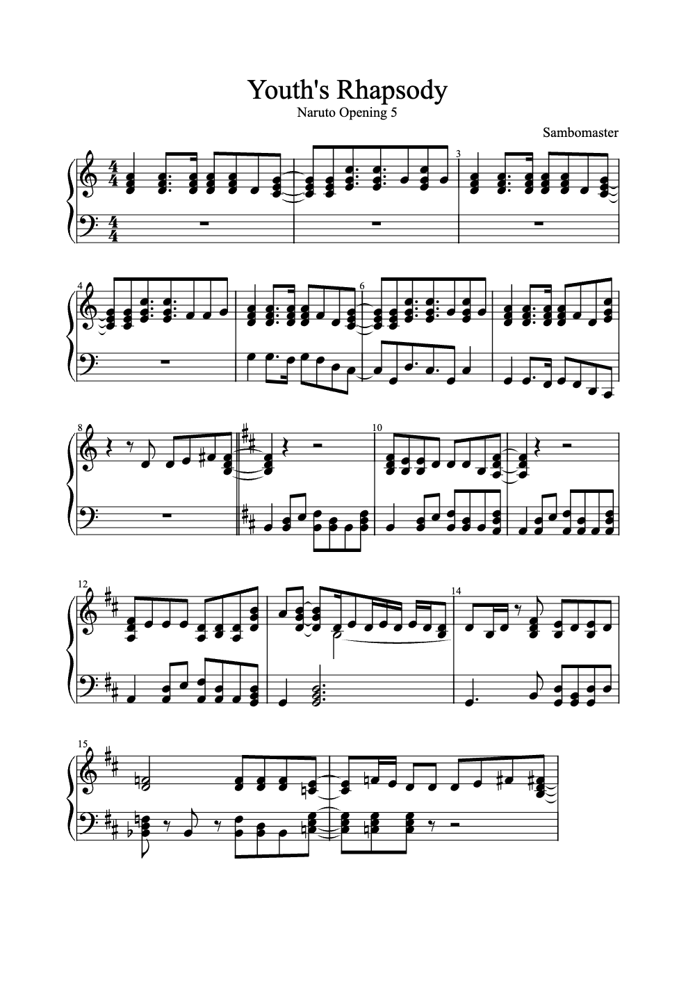 Sheet music preview for Youth's Rhapsody
