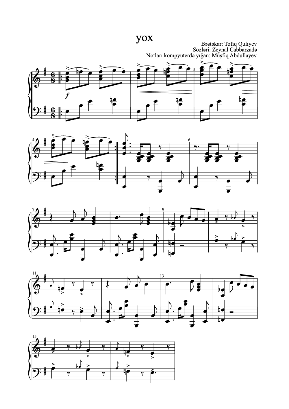 Sheet music preview for Yox
