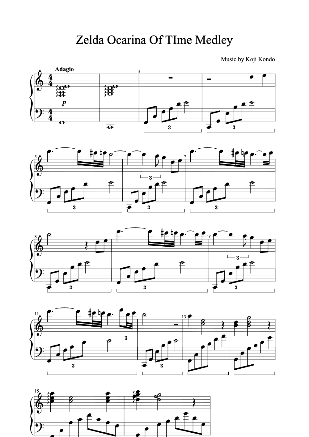 Sheet music preview for Zelda Ocarina of Time Medley