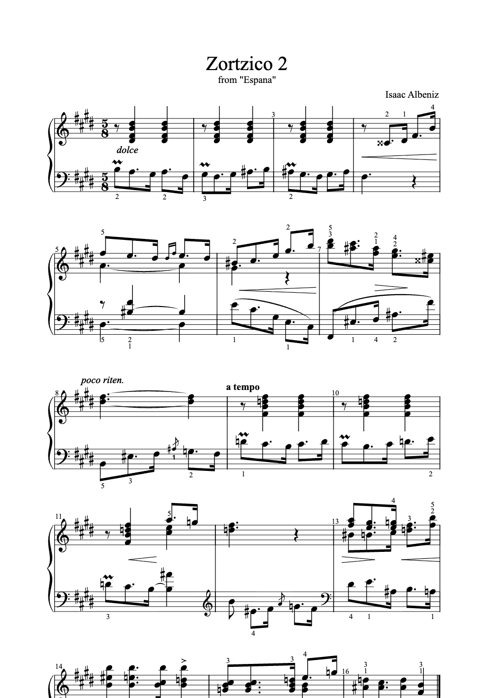 Sheet music preview for Zortzico 2