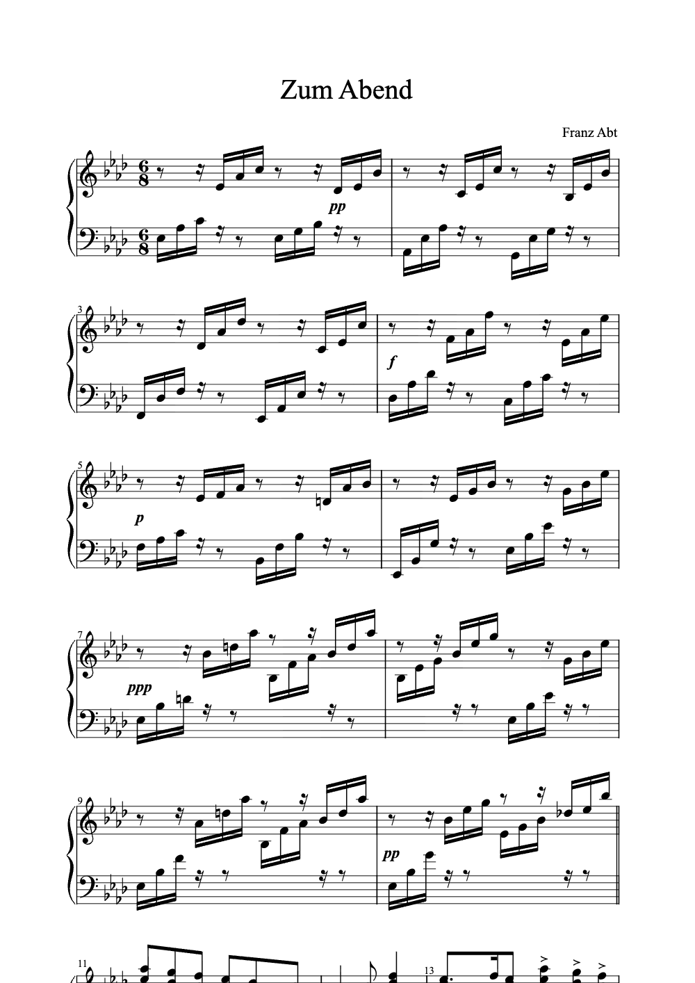 Sheet music preview for Zum Abend